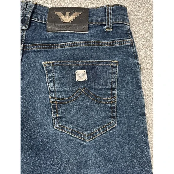 Armani Jeans Mens Jeans 33x28 Dark Wash Blue Straight Leg Designer Denim - Picture 8 of 16